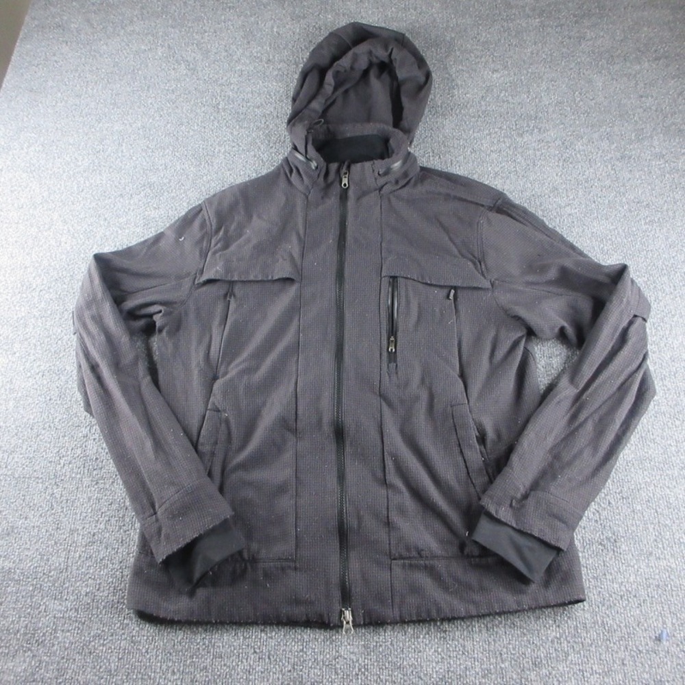 Lululemon Relay Jacket Mens L Gray Houndstooth Hoodie Full Zip Vented Athletic*